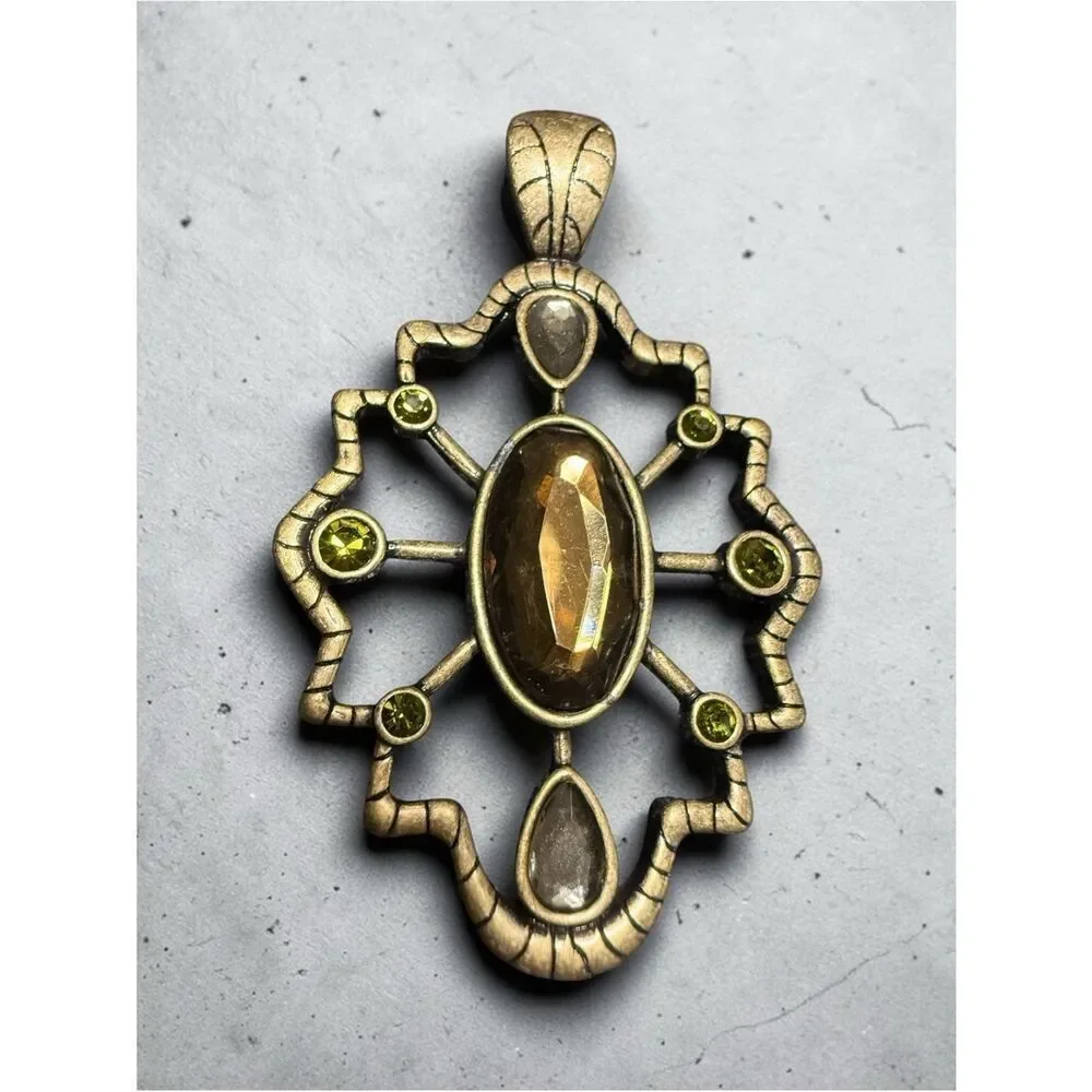 Vintage Gold Tone Statement Pendant Women Large Boho Gemstone Wide Bail